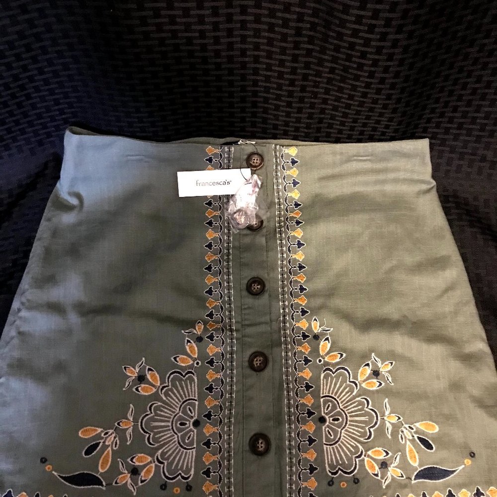 Francesca's green boho embroidered skirt